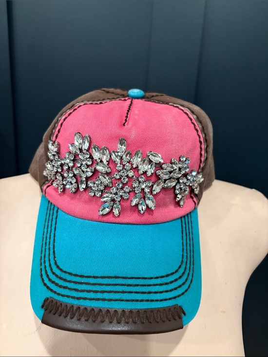 Olive & Pique Accessories - 619. Embellished Pink & Turquoise Women's Baseball Cap